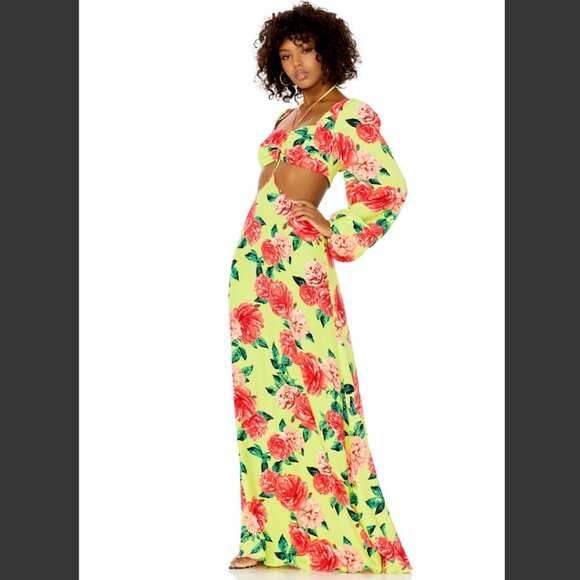 NWT AFRM: Bekah Maxi Dress in Lime Rose Garden - Picture 6 of 7
